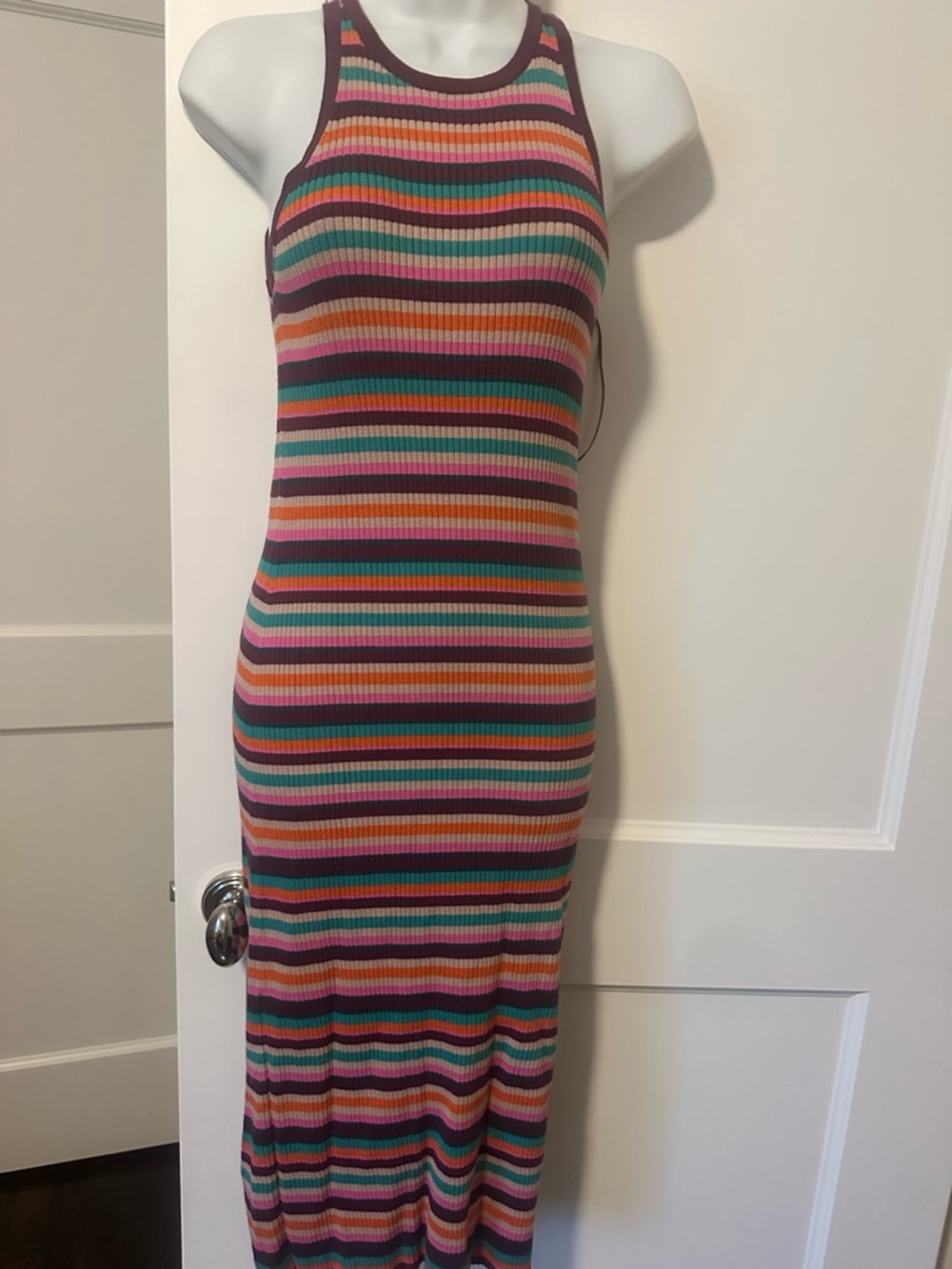 Trina Turk Multicolor Striped Ribbed Midi Dress